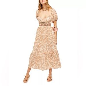 NWT Free People Ellie Cotton Printed Maxi Dress Neutral Medium